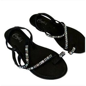 Candies Womens Black Bling Sparkle Wrap Sandals sz Large 9 10